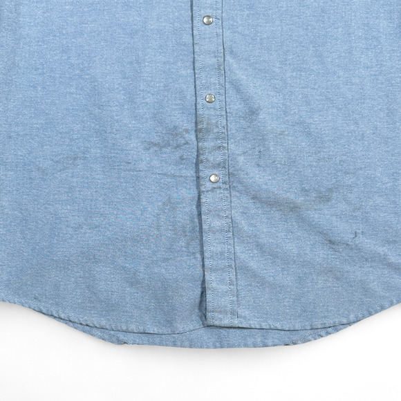 Vintage Ely Cattleman Western Shirt Adult SMALL Blue Chambray Cowboy Pearl Snap - Picture 7 of 9